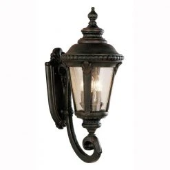 Commons 3-Light Rust Outdoor Wall Light Coach Lantern with Seeded Glass by Bel Air Lighting