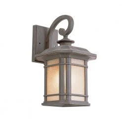 San Miguel 12.5 in. 1-Light Rust Outdoor Wall Light Sconce Lantern with Tea Stained Glass by Bel Air Lighting