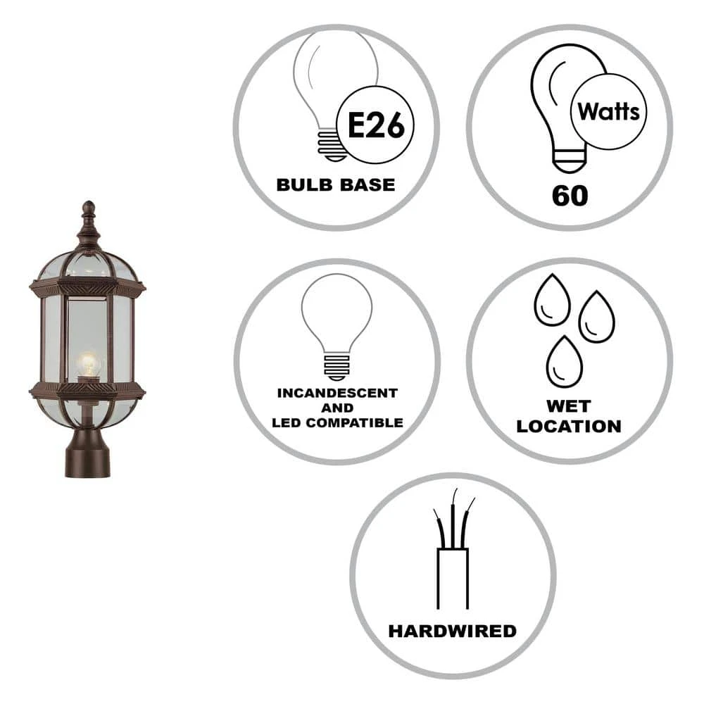 Wentworth 1-Light Rust Outdoor Lamp Post Lantern Mount with Clear Glass by Bel Air Lighting 5 Wentworth 1-Light Rust Outdoor Lamp Post Lantern Mount with Clear Glass by Bel Air Lighting - Image 3