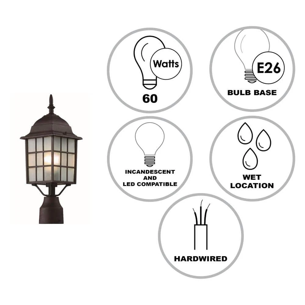 San Gabriel 1-Light Rust Outdoor Lamp Post Lantern Mount with Frosted Glass by Bel Air Lighting 4 San Gabriel 1-Light Rust Outdoor Lamp Post Lantern Mount with Frosted Glass by Bel Air Lighting - Image 2