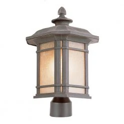 San Miguel 1-Light Rust Outdoor Lamp Post Lantern Mount with Tea Stained Glass by Bel Air Lighting