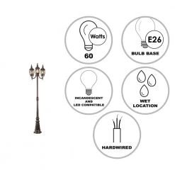 Parkway 7.6 ft. 3-Light Rust Outdoor Lamp Post Light Set with Clear Glass by Bel Air Lighting -GlowNest Shop rust bel air lighting post light sets 4090 rt 40 1000