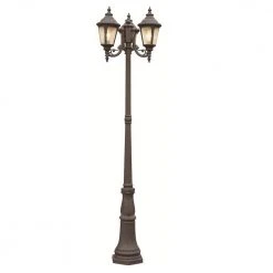 Commons 7 ft. 3-Light Rust Outdoor Lamp Post Light Set with Seeded Glass by Bel Air Lighting