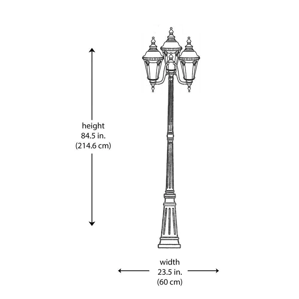 Commons 7 ft. 3-Light Rust Outdoor Lamp Post Light Set with Seeded Glass by Bel Air Lighting 5 Commons 7 ft. 3-Light Rust Outdoor Lamp Post Light Set with Seeded Glass by Bel Air Lighting - Image 3