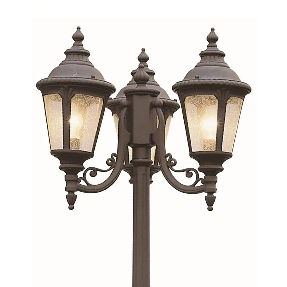 Commons 7 ft. 3-Light Rust Outdoor Lamp Post Light Set with Seeded Glass by Bel Air Lighting 6 Commons 7 ft. 3-Light Rust Outdoor Lamp Post Light Set with Seeded Glass by Bel Air Lighting - Image 4