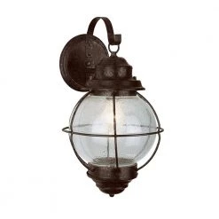 Catalina 9 in. 1-Light Rustic Bronze Outdoor Wall Light Sconce Lantern with Seeded Glass by Bel Air Lighting