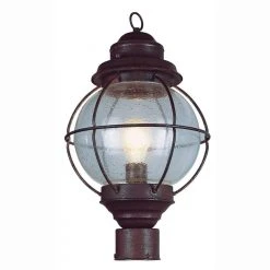 Catalina 9 in. 1-Light Rustic Bronze Outdoor Lamp Post Lantern Mount with Seeded Glass by Bel Air Lighting