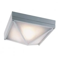 Harland 12.5 in. 1-Light Silver Outdoor Flush Mount Ceiling Light with Frosted Glass by Bel Air Lighting