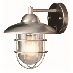 Gull 8 in. 1-Light Stainless Steel Farmhouse Industrial Outdoor Wall Light Sconce with Clear Glass by Bel Air Lighting