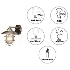 Gull 12 in. 1-Light Stainless Steel Farmhouse Industrial Outdoor Wall Light Sconce with Clear Glass by Bel Air Lighting -GlowNest Shop stainless steel bel air lighting outdoor sconces 4371 st 40 1000