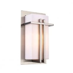 Doheny 1-Light Steel Modern Outdoor Wall Light Sconce Lantern with Opal Acrylic Shade by Bel Air Lighting