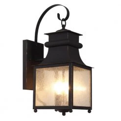 Santa Ines 2-Light Weathered Bronze Outdoor Wall Light Sconce Lantern with Seeded Glass by Bel Air Lighting
