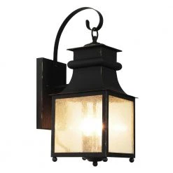 Santa Ines 3-Light Weathered Bronze Outdoor Wall Light Sconce Lantern with Seeded Glass by Bel Air Lighting