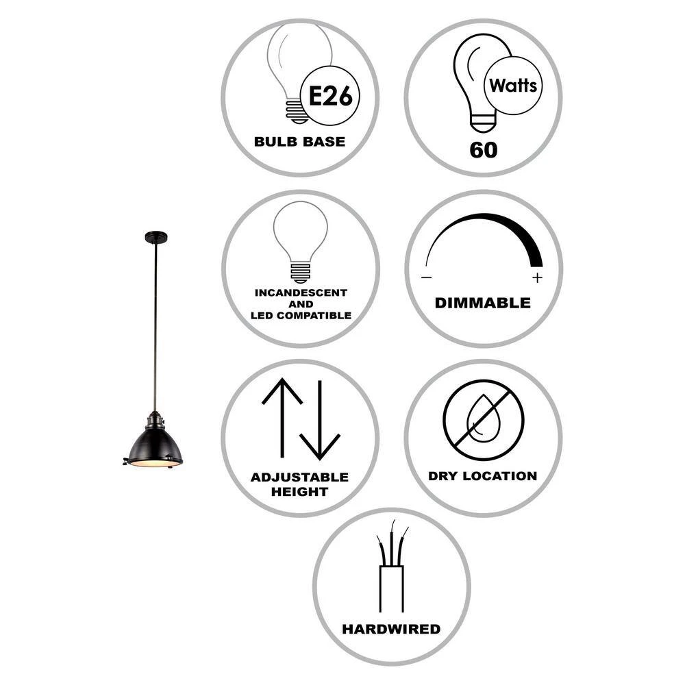 Performance 13 in. 1-Light Weathered Bronze Hanging Kitchen Pendant Light with Metal Shade by Bel Air Lighting 5 Performance 13 in. 1-Light Weathered Bronze Hanging Kitchen Pendant Light with Metal Shade by Bel Air Lighting - Image 3