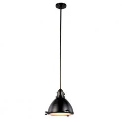 Performance 13 in. 1-Light Weathered Bronze Hanging Kitchen Pendant Light with Metal Shade by Bel Air Lighting