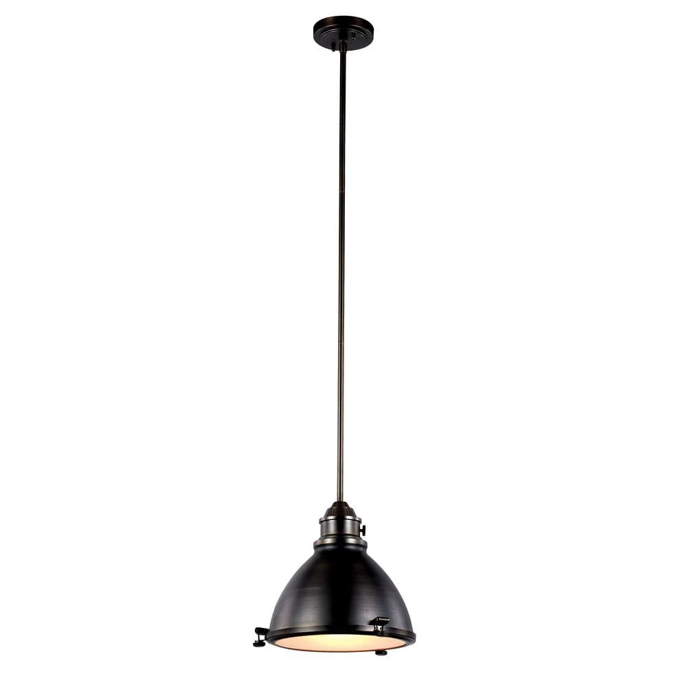 Performance 13 in. 1-Light Weathered Bronze Hanging Kitchen Pendant Light with Metal Shade by Bel Air Lighting 3 Performance 13 in. 1-Light Weathered Bronze Hanging Kitchen Pendant Light with Metal Shade by Bel Air Lighting