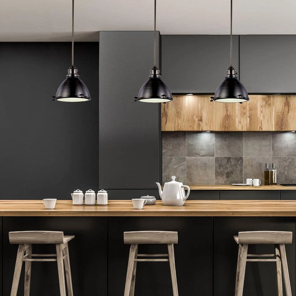 Performance 13 in. 1-Light Weathered Bronze Hanging Kitchen Pendant Light with Metal Shade by Bel Air Lighting 4 Performance 13 in. 1-Light Weathered Bronze Hanging Kitchen Pendant Light with Metal Shade by Bel Air Lighting - Image 2