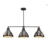 Performance 3-Light Weathered Bronze Hanging Kitchen Island Pendant Light with Metal Shades by Bel Air Lighting
