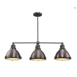 Performance 3-Light Weathered Bronze Hanging Kitchen Island Pendant Light with Metal Shades by Bel Air Lighting