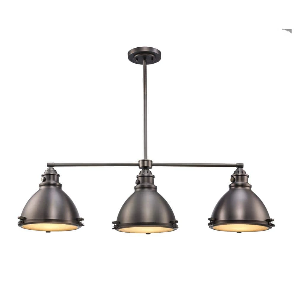 Performance 3-Light Weathered Bronze Hanging Kitchen Island Pendant Light with Metal Shades by Bel Air Lighting 3 Performance 3-Light Weathered Bronze Hanging Kitchen Island Pendant Light with Metal Shades by Bel Air Lighting