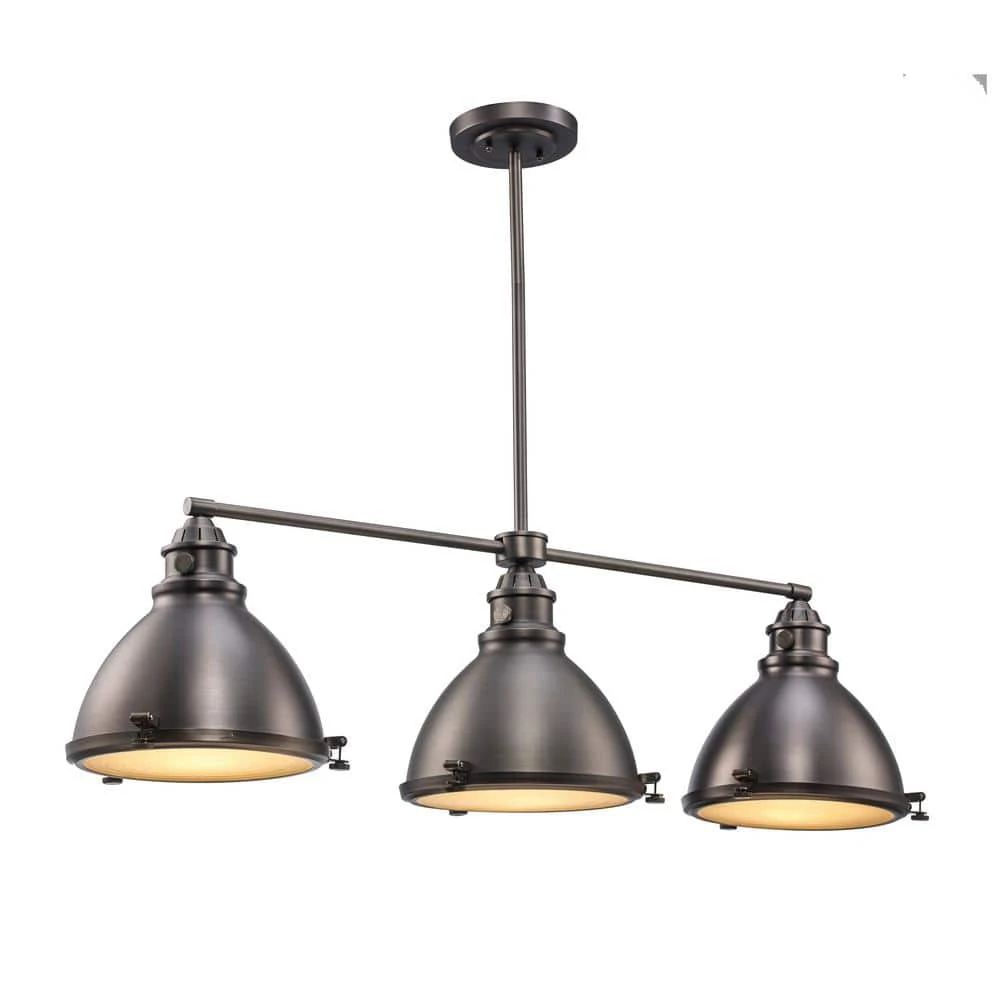 Performance 3-Light Weathered Bronze Hanging Kitchen Island Pendant Light with Metal Shades by Bel Air Lighting 8 Performance 3-Light Weathered Bronze Hanging Kitchen Island Pendant Light with Metal Shades by Bel Air Lighting - Image 6