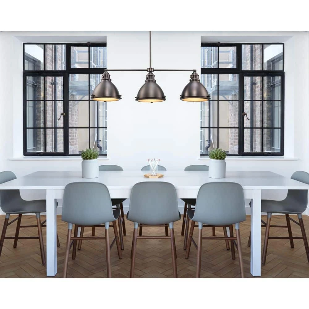 Performance 3-Light Weathered Bronze Hanging Kitchen Island Pendant Light with Metal Shades by Bel Air Lighting 4 Performance 3-Light Weathered Bronze Hanging Kitchen Island Pendant Light with Metal Shades by Bel Air Lighting - Image 2