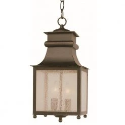 Santa Ines 2-Light Weathered Bronze Hanging Outdoor Pendant Light with Seeded Glass by Bel Air Lighting