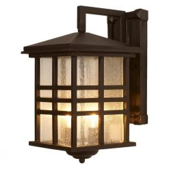 Huntington 2-Light Weathered Bronze Outdoor Wall Light Sconce Lantern with Seeded Glass by Bel Air Lighting