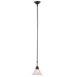 Perkins 1-Light Weathered Bronze Hanging Mini Kitchen Pendant Light with Marbleized Glass Shade by Bel Air Lighting