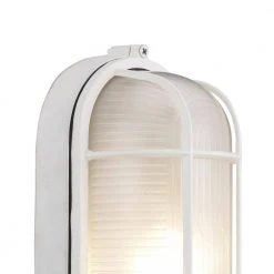 Aria 8.25 in. 1-Light White Oval Bulkhead Outdoor Wall Light with Ribbed Glass by Bel Air Lighting -GlowNest Shop white bel air lighting bulkhead lights 41005 wh 1f 1000