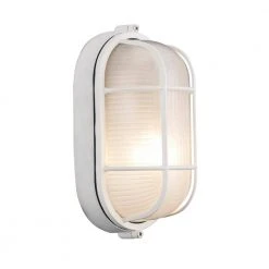 Aria 8.25 in. 1-Light White Oval Bulkhead Outdoor Wall Light with Ribbed Glass by Bel Air Lighting