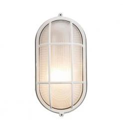 Aria 8.25 in. 1-Light White Oval Bulkhead Outdoor Wall Light with Ribbed Glass by Bel Air Lighting -GlowNest Shop white bel air lighting bulkhead lights 41005 wh c3 1000