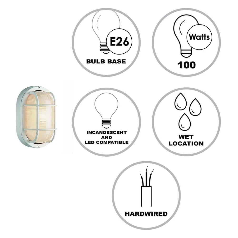 Aria 11 in. 1-Light White Oval Bulkhead Outdoor Wall Light with Ribbed Glass by Bel Air Lighting 5 Aria 11 in. 1-Light White Oval Bulkhead Outdoor Wall Light with Ribbed Glass by Bel Air Lighting - Image 3