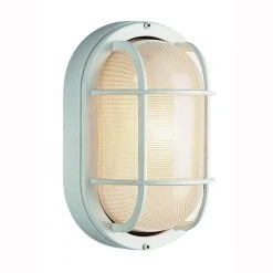 Aria 11 in. 1-Light White Oval Bulkhead Outdoor Wall Light with Ribbed Glass by Bel Air Lighting