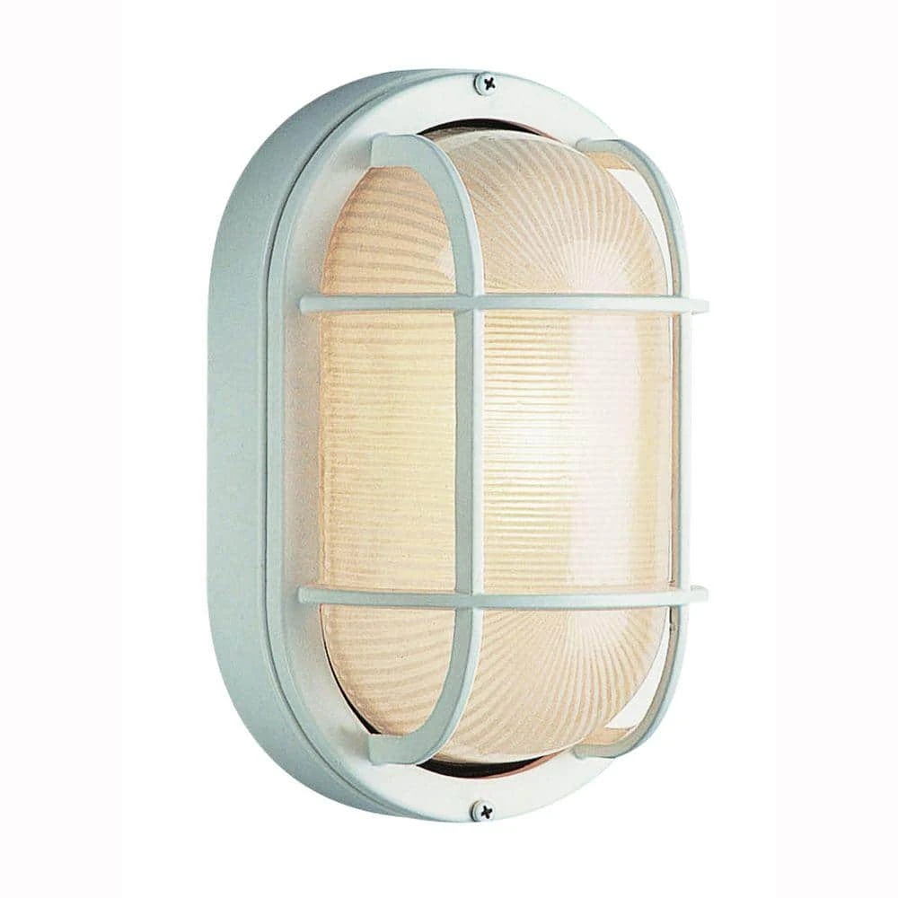 Aria 11 in. 1-Light White Oval Bulkhead Outdoor Wall Light with Ribbed Glass by Bel Air Lighting 3 Aria 11 in. 1-Light White Oval Bulkhead Outdoor Wall Light with Ribbed Glass by Bel Air Lighting