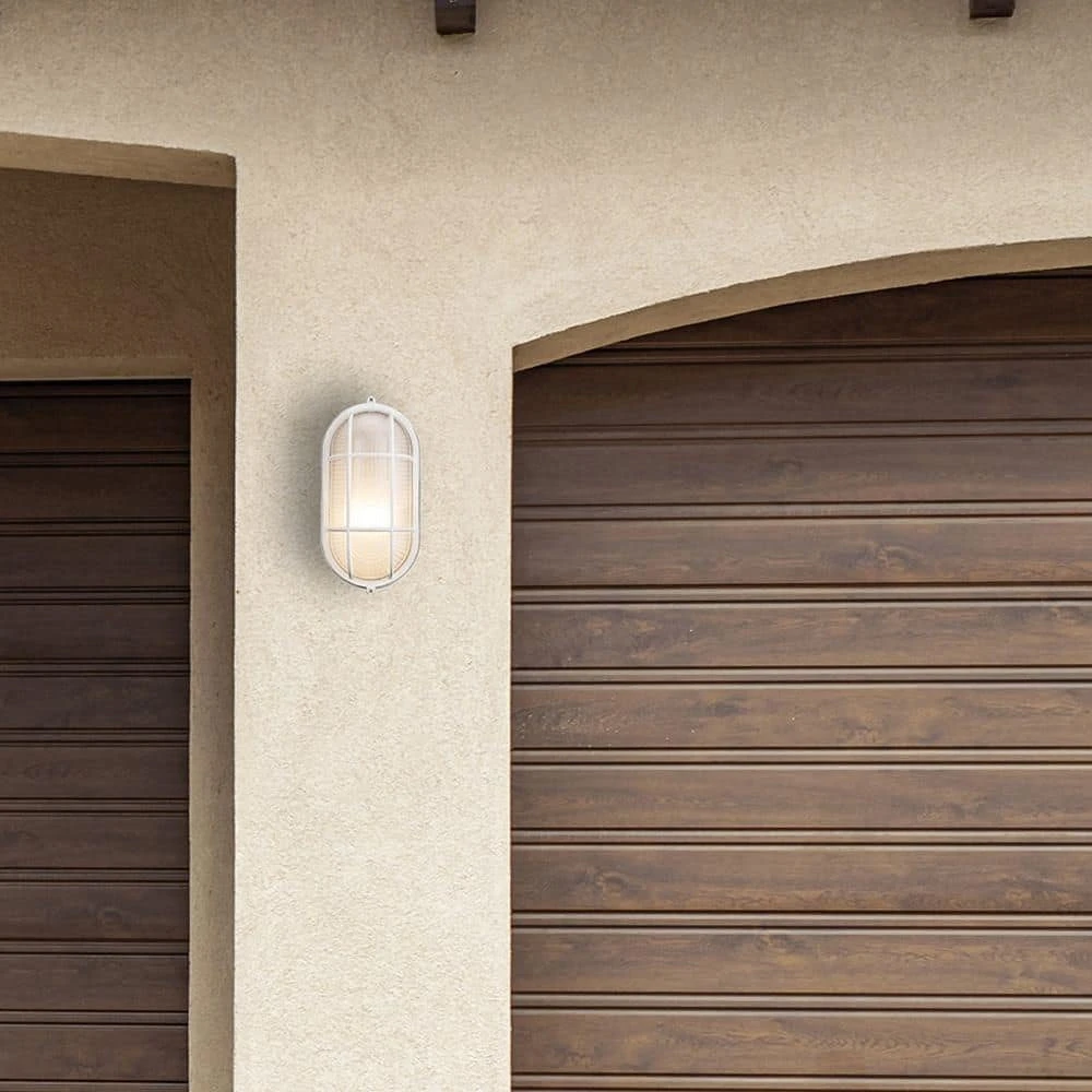 Aria 11 in. 1-Light White Oval Bulkhead Outdoor Wall Light with Ribbed Glass by Bel Air Lighting 4 Aria 11 in. 1-Light White Oval Bulkhead Outdoor Wall Light with Ribbed Glass by Bel Air Lighting - Image 2