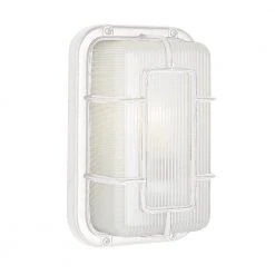 Walker 10 in. 1-Light White Rectangular Bulkhead Outdoor Wall Light with Ribbed Acrylic Shade by Bel Air Lighting