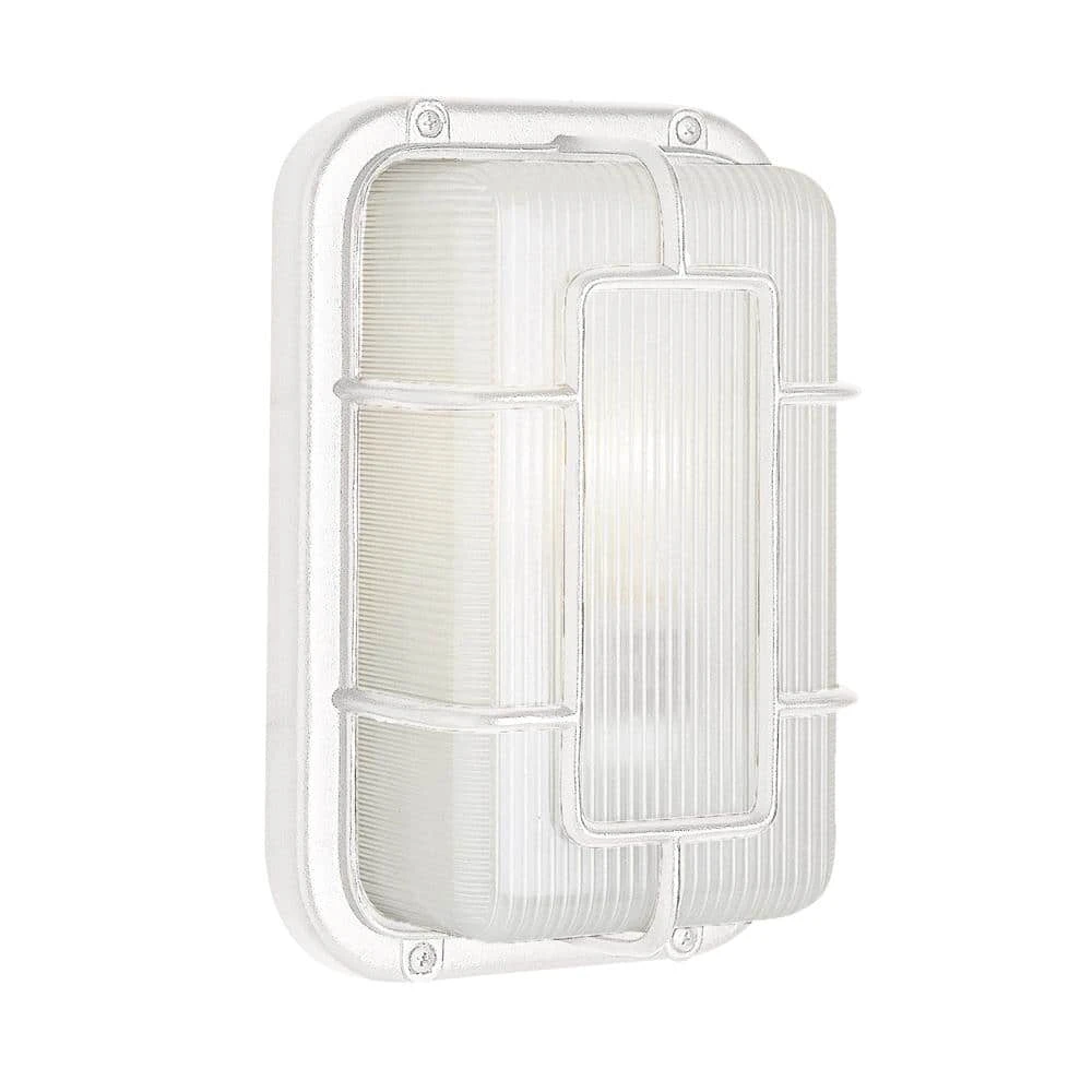 Walker 10 in. 1-Light White Rectangular Bulkhead Outdoor Wall Light with Ribbed Acrylic Shade by Bel Air Lighting 3 Walker 10 in. 1-Light White Rectangular Bulkhead Outdoor Wall Light with Ribbed Acrylic Shade by Bel Air Lighting