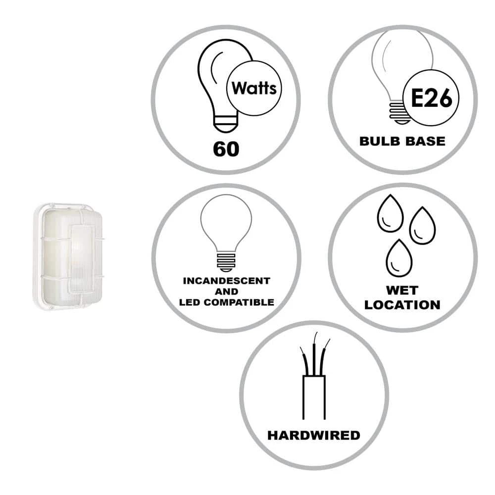 Walker 10 in. 1-Light White Rectangular Bulkhead Outdoor Wall Light with Ribbed Acrylic Shade by Bel Air Lighting 4 Walker 10 in. 1-Light White Rectangular Bulkhead Outdoor Wall Light with Ribbed Acrylic Shade by Bel Air Lighting - Image 2