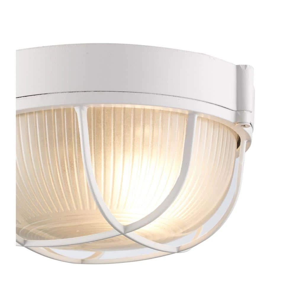 Aria 8 in. 1-Light White Round Bulkhead Outdoor Wall Light with Frosted Glass by Bel Air Lighting 9 Aria 8 in. 1-Light White Round Bulkhead Outdoor Wall Light with Frosted Glass by Bel Air Lighting - Image 7
