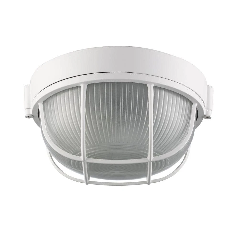 Aria 8 in. 1-Light White Round Bulkhead Outdoor Wall Light with Frosted Glass by Bel Air Lighting 8 Aria 8 in. 1-Light White Round Bulkhead Outdoor Wall Light with Frosted Glass by Bel Air Lighting - Image 6