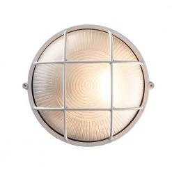 Aria 8 in. 1-Light White Round Bulkhead Outdoor Wall Light with Frosted Glass by Bel Air Lighting