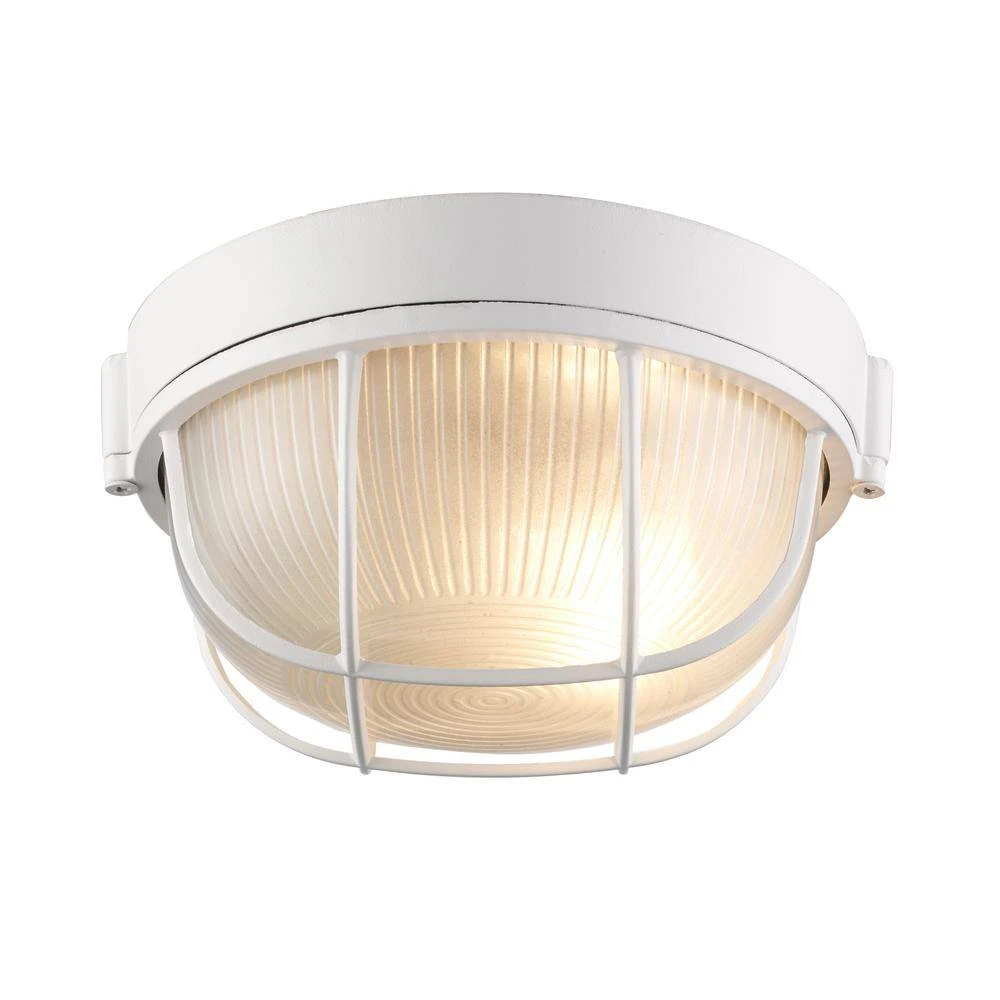 Aria 8 in. 1-Light White Round Bulkhead Outdoor Wall Light with Frosted Glass by Bel Air Lighting 7 Aria 8 in. 1-Light White Round Bulkhead Outdoor Wall Light with Frosted Glass by Bel Air Lighting - Image 5