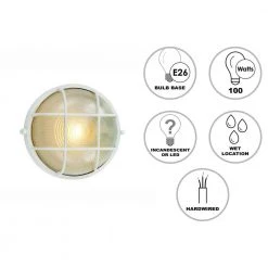 Aria 10 in. 1-Light White Round Bulkhead Outdoor Wall Light with Frosted Glass by Bel Air Lighting -GlowNest Shop white bel air lighting bulkhead lights 41515 wh 40 1000