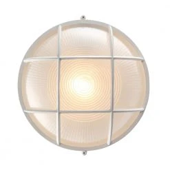 Aria 10 in. 1-Light White Round Bulkhead Outdoor Wall Light with Frosted Glass by Bel Air Lighting