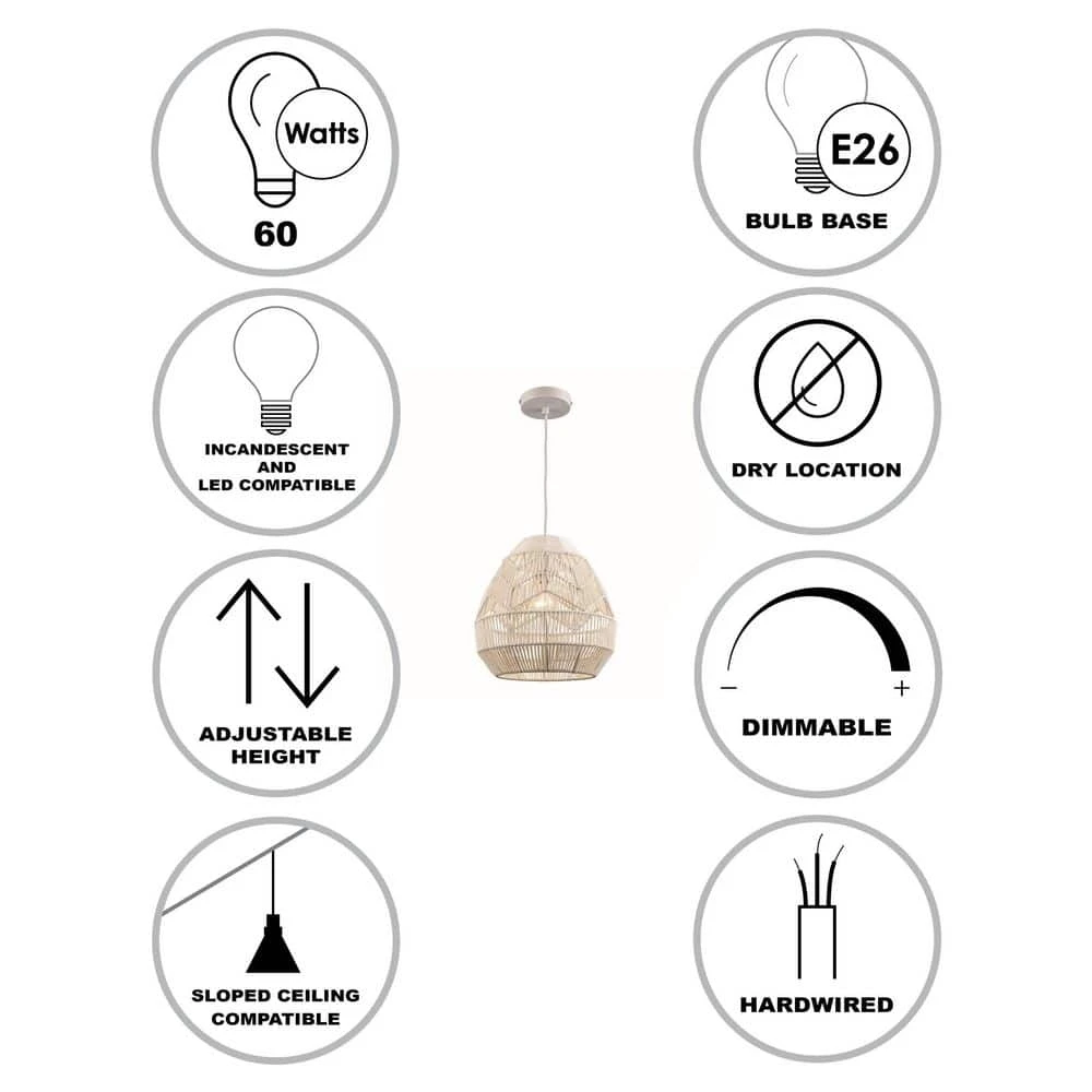 1-Light White Rope Basket Pendant Light with Woven Shade by Bel Air Lighting 5 1-Light White Rope Basket Pendant Light with Woven Shade by Bel Air Lighting - Image 3