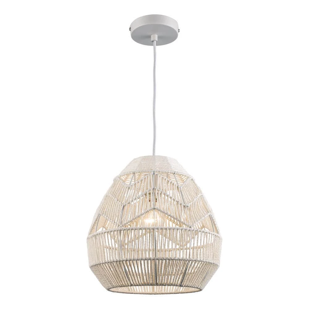 1-Light White Rope Basket Pendant Light with Woven Shade by Bel Air Lighting 3 1-Light White Rope Basket Pendant Light with Woven Shade by Bel Air Lighting