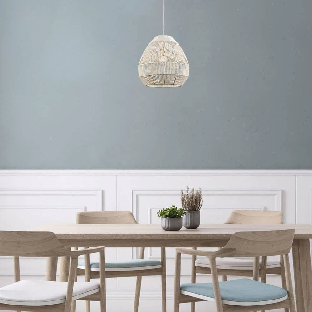 1-Light White Rope Basket Pendant Light with Woven Shade by Bel Air Lighting 4 1-Light White Rope Basket Pendant Light with Woven Shade by Bel Air Lighting - Image 2