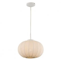 1-Light White Globe Hanging Kitchen Pendant Light with Cotton Mesh Shade by Bel Air Lighting