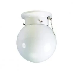 Dash 6 in. 1-Light White Flush Mount with Opal Glass and Pull Chain by Bel Air Lighting